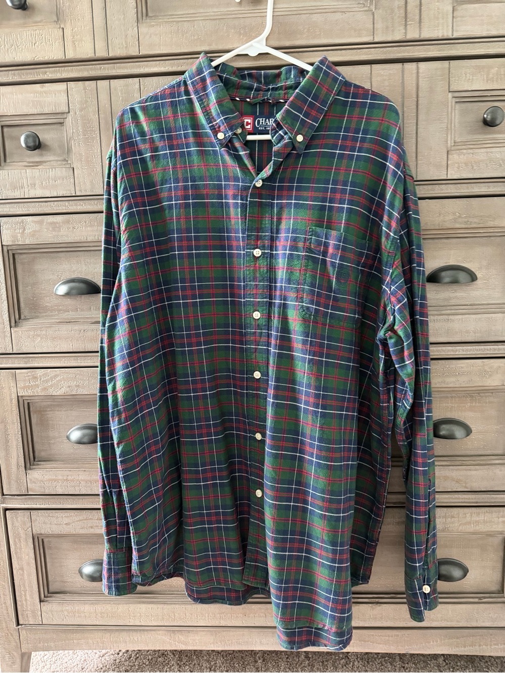 Chaps Green and Navy Plaid Button-Down Shirt